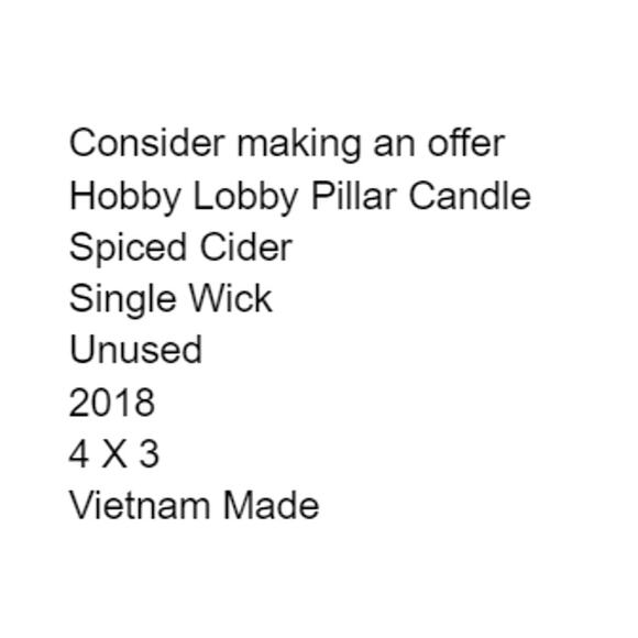 Hobby Lobby Scented Pillar Candle Spiced Cider Fragrance Single Wick Unused Fall - Picture 2 of 6